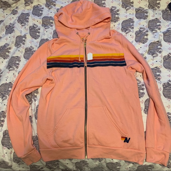 *SOLD* NWT Aviator Nation 5 Stripe Hoodie Blush - Picture 4 of 8